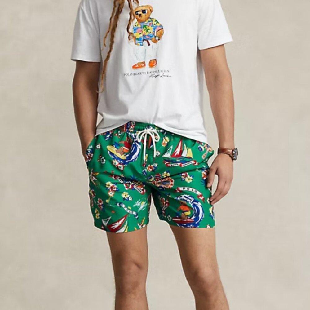 Polo Ralph Lauren Youth Boys Green Bear Traveler Swim Trunks Size Medium 10-12